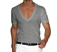 Deal Of The Day Today Cocila Mens Plain T Shirts Neck Solid Color Pullover Casual Men T Shirt Sexy Deep V Neck Slim Fit Tops for Work Summer Short Sleeve Casual Shirts Plain Tunic Sale Clearance 1P