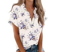 Deal of The Day Today Sale Womens V Neck Tops Puff Short Sleeve T-Shirt Pleated Floral Printed Tunic Blouse Shirts Casual Button Up Shirts Summer Elegant Tunic Business Work Outlet