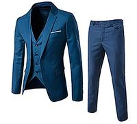 Deal Or No Deal Mens Suits 3 Pieces Blazer Trousers and Waistcoat Classic Formal Business Wedding Suits Male Slim Fit Checked Suit Waistcoat Pants Three Piece Suit Blue