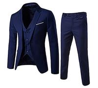 Deal Or No Deal Mens Suits 3 Pieces Blazer Trousers and Waistcoat Classic Formal Business Wedding Suits Male Slim Fit Checked Suit Waistcoat Pants Three Piece Suit Navy