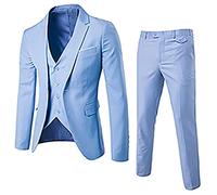 Deal Or No Deal UK Mens Suits 3 Pieces Blazer Trousers and Waistcoat Classic Formal Business Wedding Suits Male Slim Fit Checked Suit Waistcoat Pants Three Piece Suit Light Blue