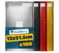 Dealberry 100 Pack Padded Metallic Bubble Envelopes, Shipping Mailer In 4 Assorted Colours, Size B (12X21.5Cm) Bubble Wrap Envelope