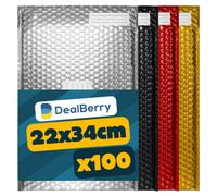 Dealberry 100 Pack Padded Metallic Bubble Envelopes, Shipping Mailer In 4 Assorted Colours, Size F (22X34Cm) Bubble Wrap Envelope