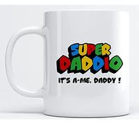 DealDEKO Funny Super Daddio Mug, It's A-me Daddy, Father's Day Gift, 11 oz Ceramic Coffee Cup