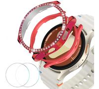 DEALELE [2+2 PACK] Tempered Glass Case Compatible with Samsung Galaxy Watch 7 40mm, Bling Diamond + PC Matte Protective Case Cover + Tempered Glass Screen Protector, Red + Red