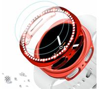 DEALELE [2+2 Pack] Tempered Glass Case Compatible with Samsung Galaxy Watch 8 40mm, Bling Diamond + Matte Protective Case Cover + 9H Tempered Glass Screen Protector, Red + Red