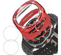 DEALELE [2+2 PACK] Tempered Glass Cover Compatible with Samsung Galaxy Watch Ultra 47mm (2025/2024), Bling Diamond + PC Matte Protective Case Cover + Tempered Glass Screen Protector, Red + Red