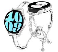 DEALELE 2-PACK Strap Compatible with Samsung Galaxy Watch 6 / 6 Classic / 5 / 5 Pro / 4 / 4 Classic / 3 41mm / Active 2, 20mm Bling Diamond Metal Replacement Bracelet for Huawei GT3 42mm (Silver)