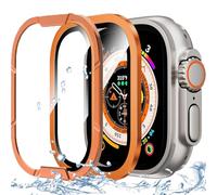 DEALELE [2-PACK Tempered Glass Bezel Cover for Apple Watch Ultra 2/1 49mm, Armor Aluminum+Titanium Alloy Frame 9H Tempered Glass Screen Protector, [Touch Sensitive] Protective Film, Orange
