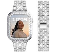 DEALELE Bands and Case Compatible with Apple Watch Series 6/5 / 4 / SE (40mm), Bling Rhinestone Diamond Metal Strap with Protective Case Cover Replacement for iWatch 40mm Women Men (Silver)