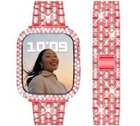 DEALELE Bands and Case Compatible with Apple Watch Series 6/5 / 4 / SE (40mm), Bling Rhinestone Diamond Metal Strap with Protective Case Cover Replacement for iWatch 40mm Women Men (Red)