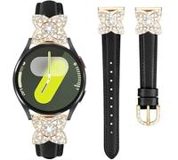 DEALELE Bands Compatible with Samsung Galaxy Watch 7 / FE / 6/6 Classic / 5/5 Pro / 4/4 Classic / 3 41mm, 20mm Bling Flower Diamond Leather Strap for Huawei GT3 / GT2 42mm Women Men, Black-gold