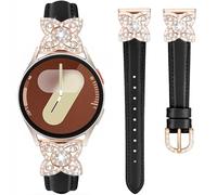 DEALELE Bands Compatible with Samsung Galaxy Watch 7 / FE / 6/6 Classic / 5/5 Pro / 4/4 Classic / 3 41mm, 20mm Bling Flower Diamond Leather Strap for Huawei GT3 / GT2 42mm Women Men,Black-rose