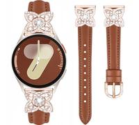 DEALELE Bands Compatible with Samsung Galaxy Watch 7 / FE / 6/6 Classic / 5/5 Pro / 4/4 Classic / 3 41mm, 20mm Bling Flower Diamond Leather Strap for Huawei GT3 / GT2 42mm Women Men, Brown-rose