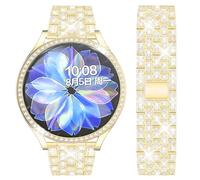 DEALELE Bands Compatible with Samsung Galaxy Watch Active 2 40mm / Active 2 44mm, Shiny Diamond Stainless Steel Metal Strap with Rhinestone Protective Case Cover (Gold)