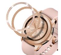 DEALELE Case Compatible with Samsung Gear Sport/Galaxy Watch 42mm / Galaxy Watch 4 Classic 42mm, Bling Diamond + Rhombus Stainless Steel Metal Bezel Ring Replacement for Women Men, 2 PACK, Rose gold