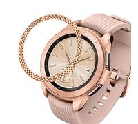 DEALELE Case Compatible with Samsung Gear Sport/Galaxy Watch 42mm / Galaxy Watch 4 Classic 42mm, Rhombus Textrue Stainless Steel Metal Bezel Ring Cover Replacement for Women Men, Rose gold