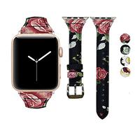 DEALELE Compatible for Watch Band 38mm 42mm 40mm 44mm, Exquisite Painted Genuine Leather Replacement Strap for Apple Watch Series 4/3 / 2/1 Women Men (Red rose, 38/40mm)