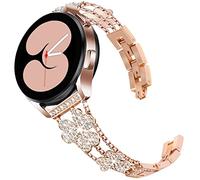 DEALELE Compatible with Samsung Galaxy Watch 4 / 4 Classic / 5 / Galaxy 3 41mm / Galaxy Watch 42mm / Active 2, 20mm Diamond Stainless Steel Strap Replacement for Huawei GT3 / GT2 42mm (Rose gold)