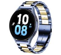 DEALELE Compatible with Samsung Galaxy Watch 5/5 Pro/Galaxy Watch 4/4 Classic/Galaxy 3 41mm / Active 2, 20mm Stainless Steel Metal Replacement Strap for Huawei GT2 42mm / GT3 42mm, Blue/gold