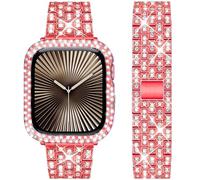 DEALELE Starp and Case Compatible with Apple Watch Series 10 42mm, Bling Rhinestone Diamond Metal Bracelet with Protective Case Cover Replacement for iWatch 10 42mm Women Men (42mm, Red)