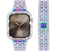DEALELE Starp and Case Compatible with Apple Watch Series 10 42mm, Bling Rhinestone Diamond Metal Bracelet with Protective Case Cover Replacement for iWatch 10 42mm Women Men (42mm, Rainbow)