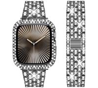 DEALELE Starp and Case Compatible with Apple Watch Series 10 42mm, Bling Rhinestone Diamond Metal Bracelet with Protective Case Cover Replacement for iWatch 10 42mm Women Men (42mm, Black)