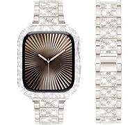 DEALELE Starp and Case Compatible with Apple Watch Series 10 42mm, Bling S-Texture Diamond Metal Bracelet with Protective Case Cover Replacement for iWatch 10 42mm Women Men (42mm, Starlight)