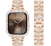 DEALELE Starp and Case Compatible with Apple Watch Series 10 42mm, Bling S-Texture Diamond Metal Bracelet with Protective Case Cover Replacement for iWatch 10 42mm Women Men (42mm, Rose gold)