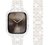 DEALELE Starp and Case Compatible with Apple Watch Series 10 46mm, Bling Rhinestone Diamond Metal Bracelet with Protective Case Cover Replacement for iWatch 10 46mm Women Men (46mm, Starlight)