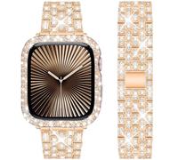 DEALELE Starp and Case Compatible with Apple Watch Series 10 46mm, Bling Rhinestone Diamond Metal Bracelet with Protective Case Cover Replacement for iWatch 10 46mm Women Men (46mm, Rose gold)