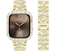 DEALELE Starp and Case Compatible with Apple Watch Series 10 46mm, Bling S-Texture Diamond Metal Bracelet with Protective Case Cover Replacement for iWatch 10 46mm Women Men (46mm, Gold)