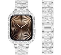 DEALELE Starp and Case Compatible with Apple Watch Series 10 46mm, Bling S-Texture Diamond Metal Bracelet with Protective Case Cover Replacement for iWatch 10 46mm Women Men (46mm, Silver)