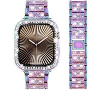 DEALELE Starp and Case Compatible with Apple Watch Series 10 46mm, Bling S-Texture Diamond Metal Bracelet with Protective Case Cover Replacement for iWatch 10 46mm Women Men (46mm, Rainbow)