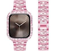 DEALELE Starp and Case Compatible with Apple Watch Series 10 46mm, Bling S-Texture Diamond Metal Bracelet with Protective Case Cover Replacement for iWatch 10 46mm Women Men (46mm, Rose pink)