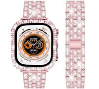 DEALELE Starp and Case Compatible with Apple Watch Ultra 2 / Ultra 49mm, Bling Rhinestone Diamond Metal Bracelet with Protective Case Cover Replacement for iWatch Series 10/9 / 8 Ultra (Rose pink)