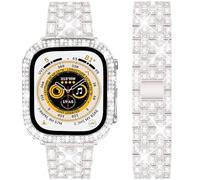 DEALELE Starp and Case Compatible with Apple Watch Ultra 2 / Ultra 49mm, Bling Rhinestone Diamond Metal Bracelet with Protective Case Cover Replacement for iWatch Series 10/9 / 8 Ultra (Starlight)