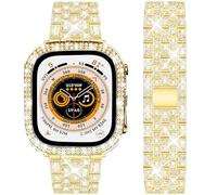 DEALELE Starp and Case Compatible with Apple Watch Ultra 2 / Ultra 49mm, Bling Rhinestone Diamond Metal Bracelet with Protective Case Cover Replacement for iWatch Series 10/9 / 8 Ultra (Gold)