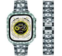 DEALELE Starp and Case Compatible with Apple Watch Ultra 2 / Ultra 49mm, Bling S-Texture Diamond Metal Bracelet with Protective Case Cover Replacement for iWatch Series 10/9 / 8 Ultra (Red)