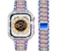 DEALELE Starp and Case Compatible with Apple Watch Ultra 2 / Ultra 49mm, Bling S-Texture Diamond Metal Bracelet with Protective Case Cover Replacement for iWatch Series 10/9 / 8 Ultra (Green)