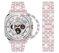 DEALELE Strap and Bezel Cover Compatible with Samsung Galaxy Watch Ultra 47mm (2025/2024), Bling Rhinestone Metal Bands with Diamond Stainless Steel Bezel Ring Cover for Women Men, Rose pink