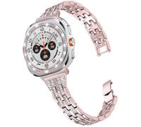 DEALELE Strap and Bezel Cover Compatible with Samsung Galaxy Watch Ultra 47mm (2025/2024), Slim Bling Rhinestone Metal Bands with Diamond Stainless Steel Bezel Ring for Women Men, Rose pink