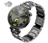 DEALELE Strap and Case Compatible with Huawei Watch GT5 Pro (42mm), 18mm Bling Rhinestone Diamond Metal Bracelet with Shiny Protective Case Cover Replacement for Women Men, Black