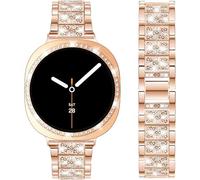 DEALELE Strap and Case Compatible with Samsung Galaxy Watch 8 44mm, Slim Bling Rhinestone Diamond Metal Strap with Shiny Protective Case Cover Replacement for Women Men (44mm, Rose gold)