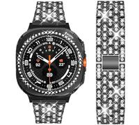 DEALELE Strap and Case Compatible with Samsung Galaxy Watch Ultra 47mm (2025/2024), Bling Rhinestone Metal Bands with Diamond PC Protective Case Cover Replacement for Women Men, Black