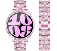 DEALELE Strap and Tempered Glass Case Compatible with Samsung Galaxy Watch 6 40mm, 20mm Shiny Diamond Metal Bands and Full Protective Case Screen Protector Cover Replacement for Women Men (Pink)