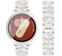 DEALELE Strap and Tempered Glass Case Compatible with Samsung Galaxy Watch 7 44mm, 20mm Shiny Diamond Metal Bands and Full Protective Case Screen Protector Cover Replacement for Women Men (Starlight)