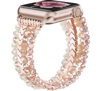 DEALELE Strap Beaded Compatible with Apple Watch 49mm 46mm 45mm 44mm 42mm, Handmade Elastic Crystal Beads Bracelet for iWatch Series 10/9 / 8/7 / 6/5 / 4/3 / SE/Ultra Women, Rose gold