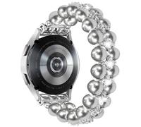 DEALELE Strap Beaded Compatible with Samsung Galaxy Watch 7 / FE / 6/5 / 4 40mm / 44mm / 6/4 Classic, 20mm Bling Rhinestone Duoble-Row Pearls Elastic Bracelet for Huawei GT3 42mm Women, Silver