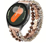 DEALELE Strap Beaded Compatible with Samsung Galaxy Watch 7 / FE / 6/5 / 4 40mm 44mm / 6 Classic / 5 Pro /4 Classic, 20mm Handmade Elastic Crystal Beads Bracelet for Huawei GT3 42mm Women,Rose-brown